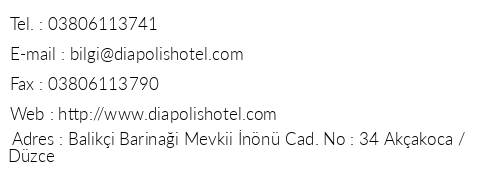 Diapolis Hotel telefon numaralar, faks, e-mail, posta adresi ve iletiim bilgileri